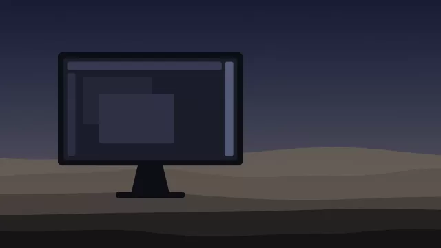 شاشة حاسوب على مكتب وشريط على حافتها اليمنى