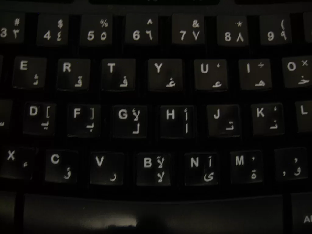 A keyboard with Arabic letters