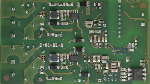 A close macro view of an electronic circuit board
