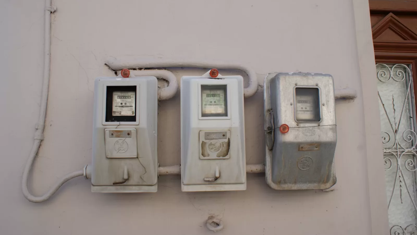 Electricity meters on a wall