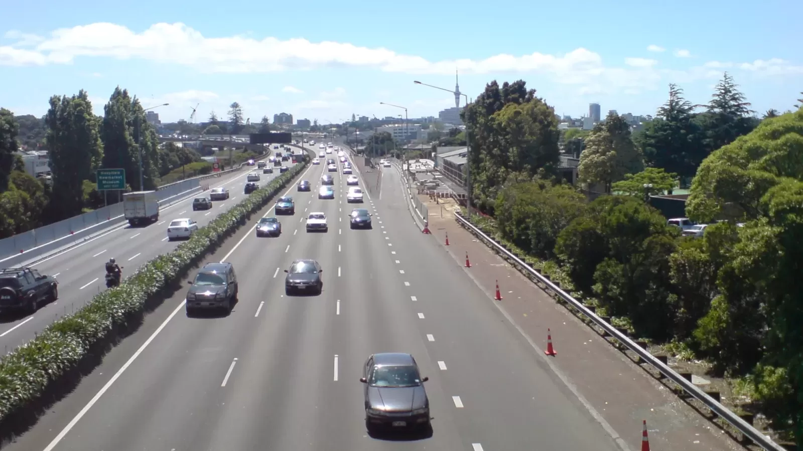 Orange cones dividing motorway lanes