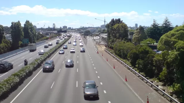 Orange cones dividing motorway lanes
