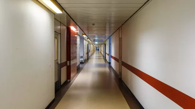 An internal hospital corridor