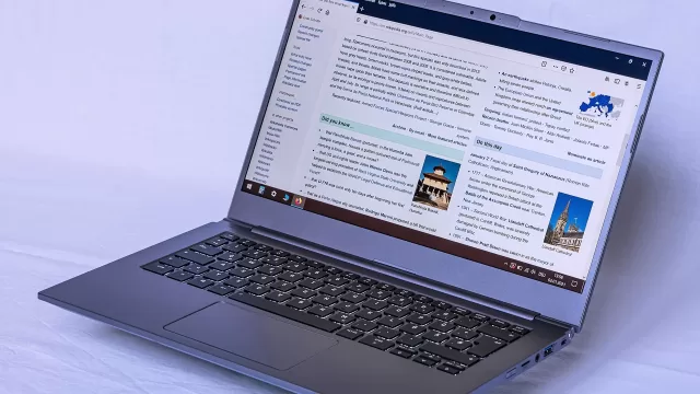 An open laptop computer on a desk