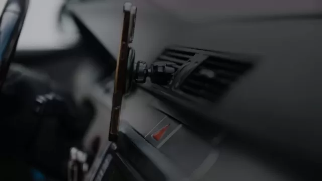 A phone mounted inside a car